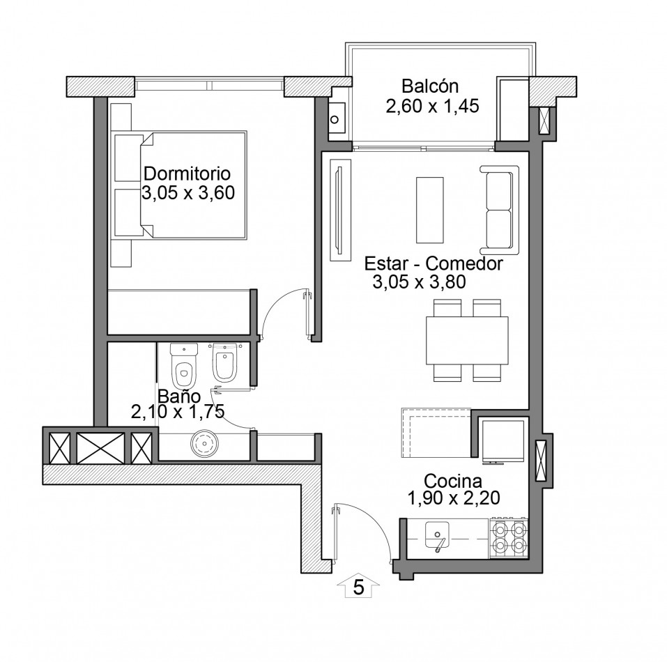 Dpto 1 dorm en Torre Fenix